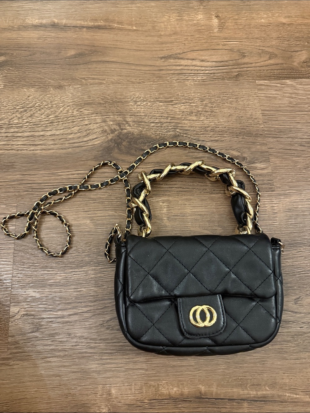 Classic Black Quilted Crossbody with Gold Chain Strap And crossbody